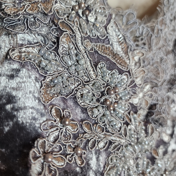 NWT Anthropologie Tessie Grey Velvet Lace Embroidered Sleeveless Slip Dress Sz M - Picture 13 of 16